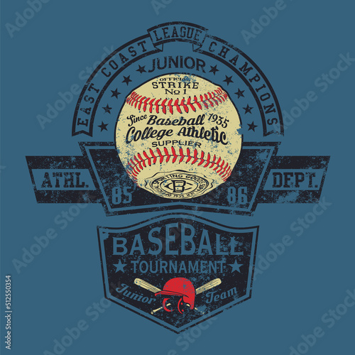 Baseball  champion college athletic department vintage vector print for boy shirt grunge effect in separate layer