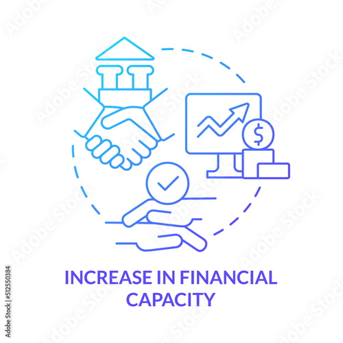 Fototapeta Naklejka Na Ścianę i Meble -  Increase in financial capacity blue gradient concept icon. Finance and money. Motive for merger abstract idea thin line illustration. Isolated outline drawing. Myriad Pro-Bold fonts used