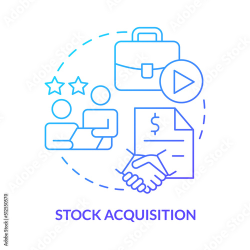Stock acquisition blue gradient concept icon. Target stocks. Business consolidation strategy abstract idea thin line illustration. Isolated outline drawing. Myriad Pro-Bold fonts used
