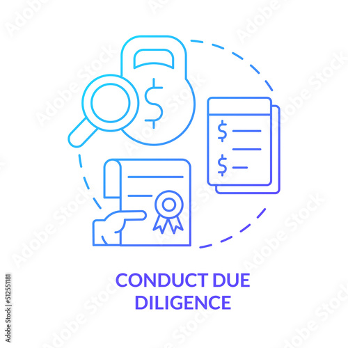 Conduct due diligence blue gradient concept icon. Documents and files research. Stage of merger abstract idea thin line illustration. Isolated outline drawing. Myriad Pro-Bold fonts used
