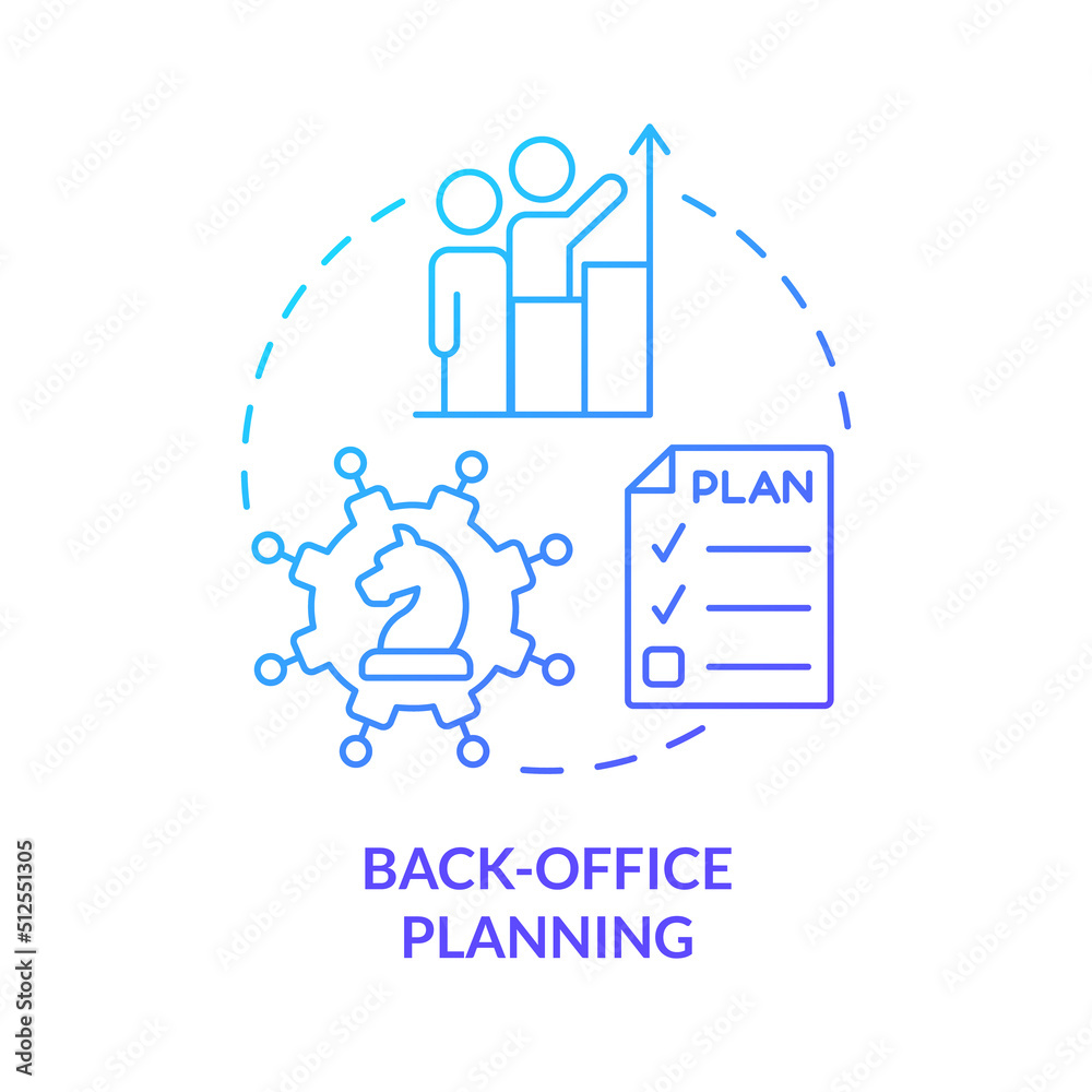 Back office planning blue gradient concept icon. Working together. Stage of business merger abstract idea thin line illustration. Isolated outline drawing. Myriad Pro-Bold fonts used