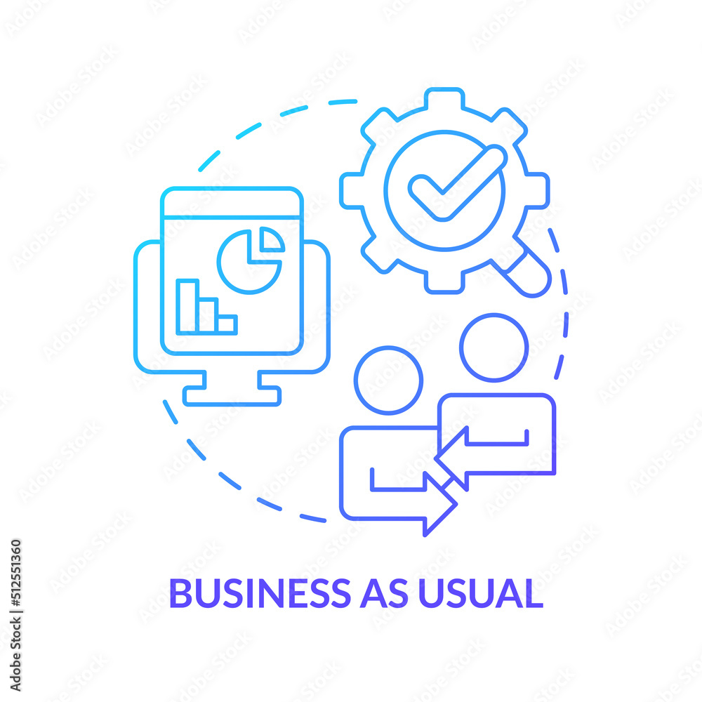 Business as usual blue gradient concept icon. Manage and maintain. Stage of business merger abstract idea thin line illustration. Isolated outline drawing. Myriad Pro-Bold fonts used Business as usual blue gradient concept icon. Manage and maintain. Stage of business merger abstract idea thin line illustration. Isolated outline drawing. Myriad Pro-Bold fonts used