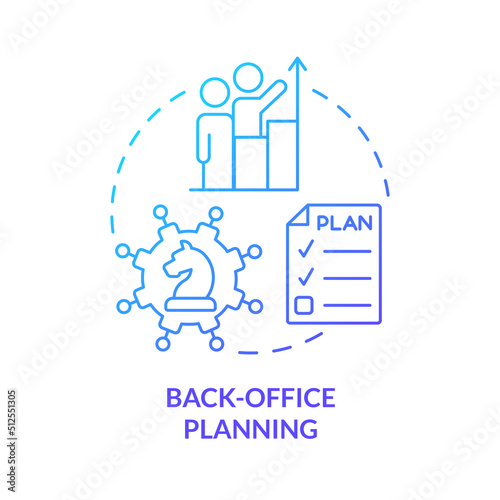 Back office planning blue gradient concept icon. Working together. Stage of business merger abstract idea thin line illustration. Isolated outline drawing. Myriad Pro-Bold fonts used
