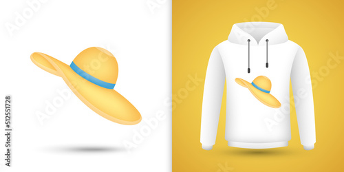 Women Hat on white sweatshirt hoodie. Vector illustration