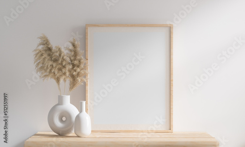 Frame on wooden self