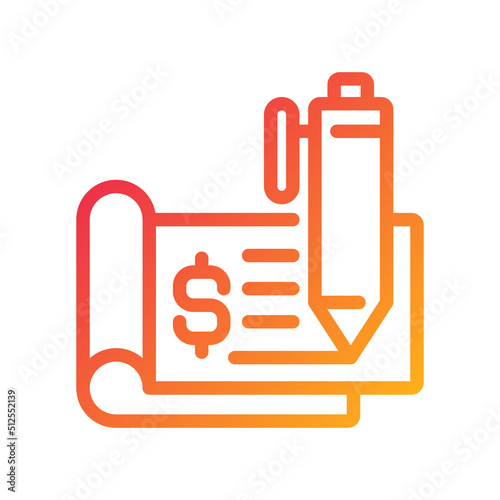 Chequebook pixel perfect gradient linear vector icon. Cheque leaf. Financial document. Negotiable instrument. Thin line color symbol. Modern style pictogram. Vector isolated outline drawing