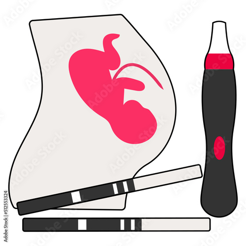 Pregnancy and ovulation test strips Vector color Icon Design, In Vitro Fertilization Symbol, Pregnancy and obstetrician Sign, test tube baby procedure stock illustration, Gestation Concept