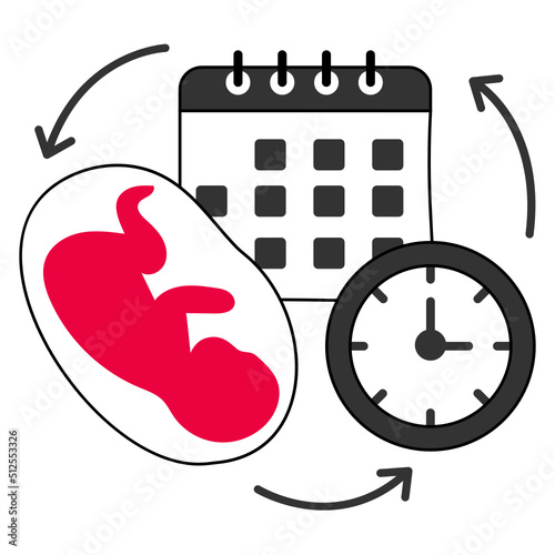 Gestational age or Fetus Week and time clock Vector Icon Design, In Vitro Fertilization Symbol, Pregnancy and obstetrician Sign, test tube baby procedure stock illustration,Baby Making Cycle Concept