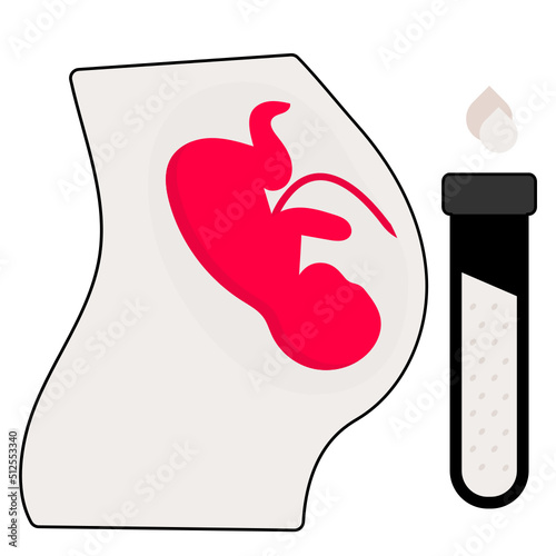 Women Pregnant Belly with semen tube Vector Icon Design, In Vitro Fertilization Symbol, Pregnancy and obstetrician Sign, Pregnant Belly with Laboratory Glass stock illustration, Test Tube Baby Concept