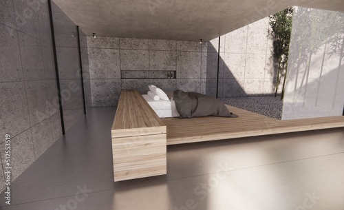 Interior bedroom concept 3d illustration minimal concrete style