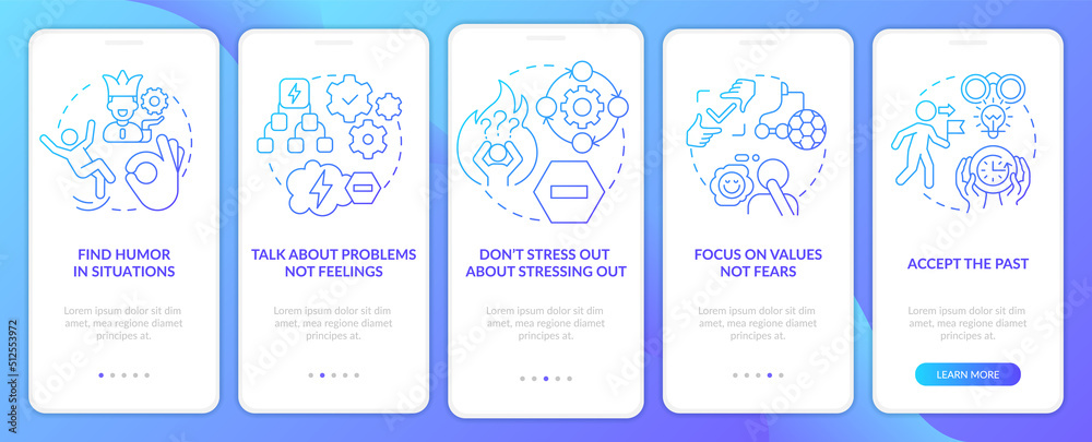 Dealing with change blue gradient onboarding mobile app screen. Easy ...