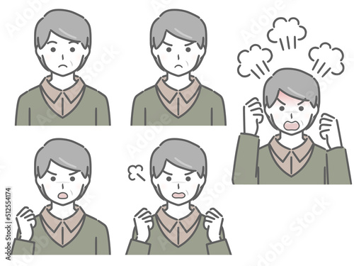 怒る表情の強弱　中年男性（私服）