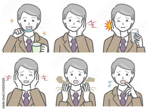 口の中に異常がある高齢男性（スーツ）
