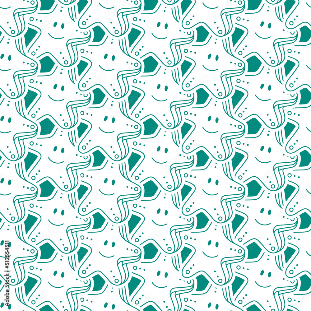 Graphic seamless pattern with cute starfishes. Marine background. Underwater world. Good for childish textiles, wrapping paper, wallpaper.