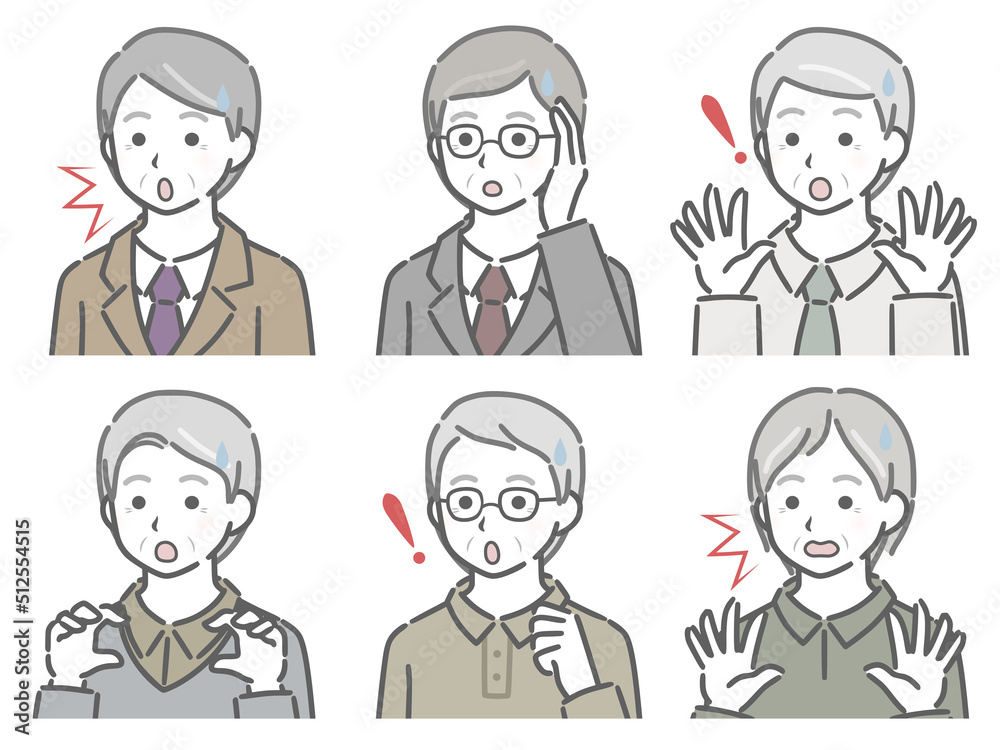 驚く高齢男性の斜め向き上半身セット 驚く高齢男性の斜め向き上半身セット