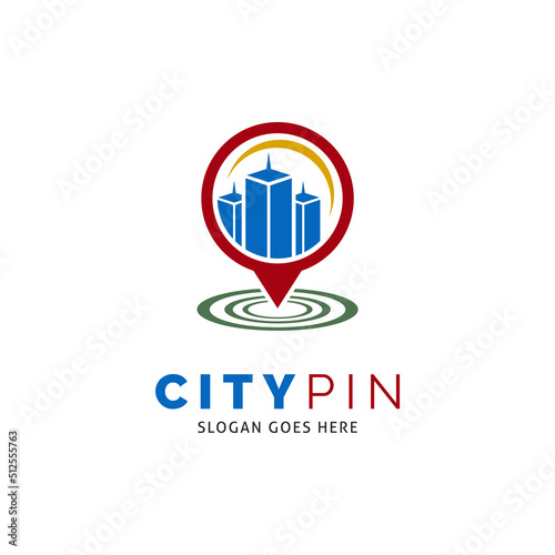 City Pin Icon Vector Logo Template Illustration Design