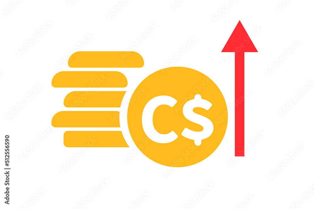 Canadian Dollar Price Increase. Canadian dollar coin icon. Vector. Canadian Dollar Price Increase. Canadian dollar coin icon. Vector.