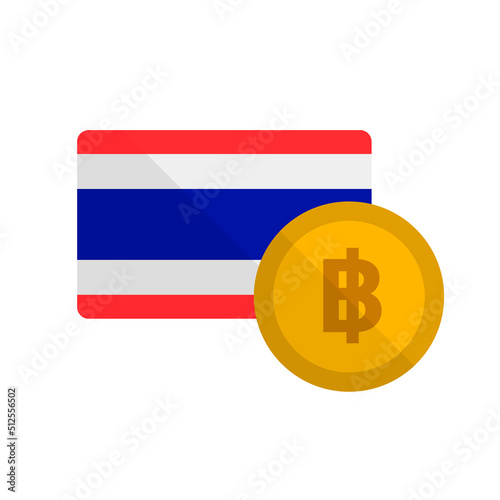 Flag of Thailand and baht icon of Thai currency. Vector.