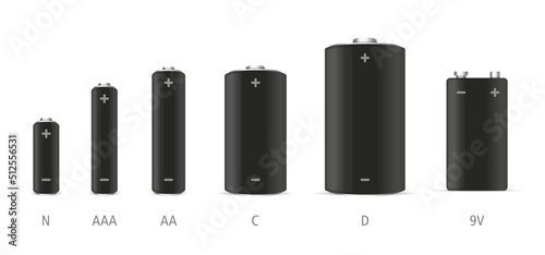 Alkaline Batteries Realistic Set on White Background. Vector