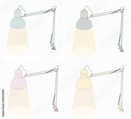 Metal work desk lamp. Balanced-arm lamp. Vector