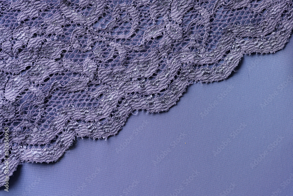 Fototapeta premium Blue lace fabric with floral print pattern background