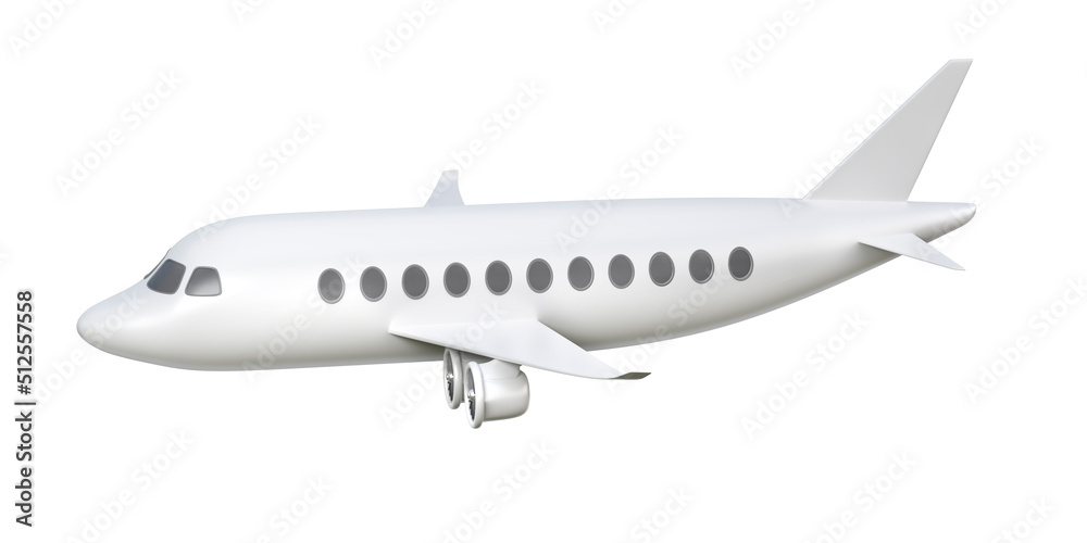 Airplane side view. White passenger plane isolated. 3d illustration.