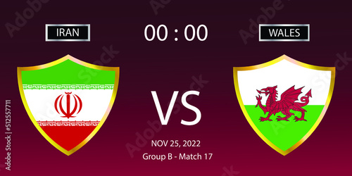 Soccer world cup 2022. Iran vs Wales. Group stage match 17. Vector illustration. eps 10