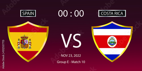 Soccer world cup 2022. Spain vs Costa Rica. Group stage match 10. Vector illustration. eps 10