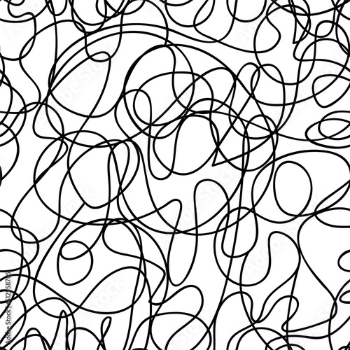 Tangled line seamless pattern. Handwritten doodles. Lines and shapes.