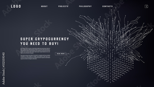 Landing page abstract design with expansion of line element. Template for website or app with tentacle shape.