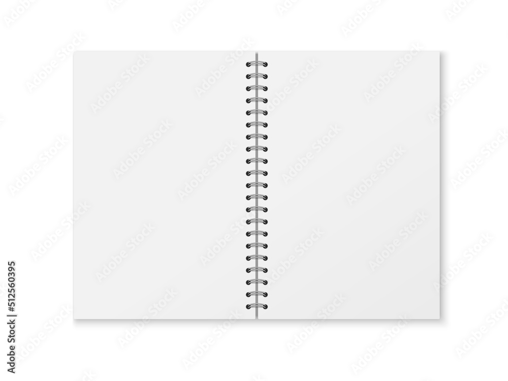 Mockup blank open notepad isolated on white background. Template spiral copybook or organizer. Mockup blank open notepad isolated on white background. Template spiral copybook or organizer.