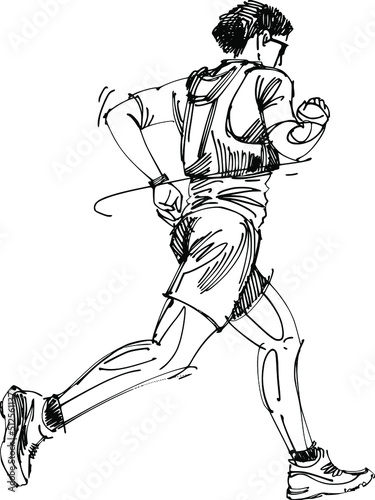 the vector illustration sketch of a running person