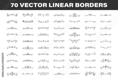 Vector Decorative Linear Borders Set. Vintage Frame Design Elements, Filigree, Decorative Borders, Page Decorations, Dividers
