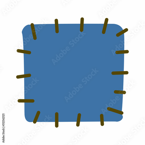 A blue patch sewn with dark threads. Suitable for cover design of notebooks, social media posts. Vector illustration.