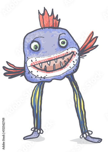 Clown fish in pants. A comic character. Vector illustration 