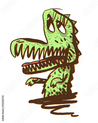 Green crocodile. Comic character. Vector illustration 