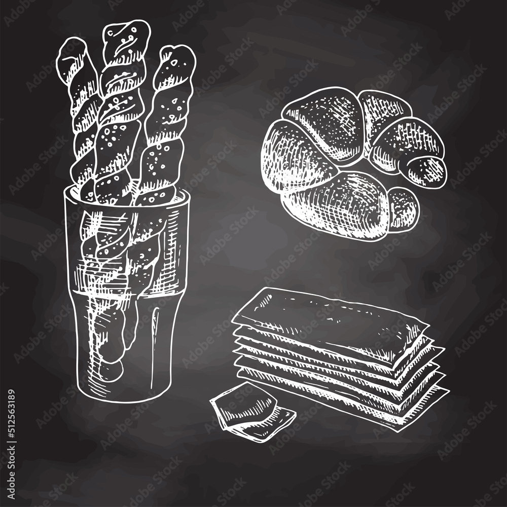 Vintage hand drawn sketch style bakery set. Bread and pastry sweets ...