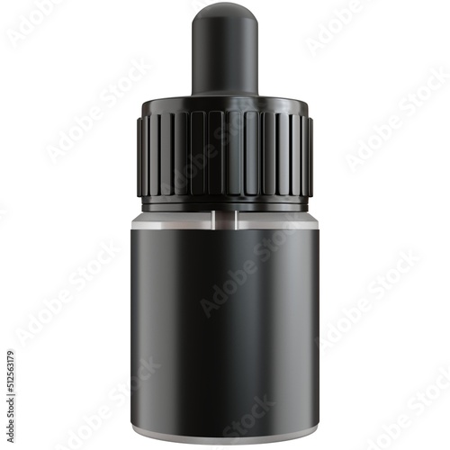 Black glass serum bottle for beauty products on white background - 3D rendering