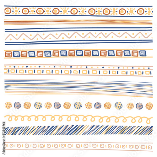 Tela Set of cross-stitch borders, blue and orange colors
