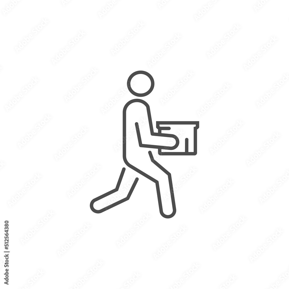 courier delivery icon, man with box, distribution delivery, logistics on white background