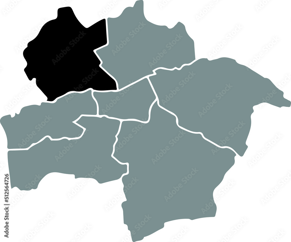 Black flat blank highlighted location map of the 
BOCKUM-HÖVEL DISTRICT inside gray administrative map of Hamm, Germany