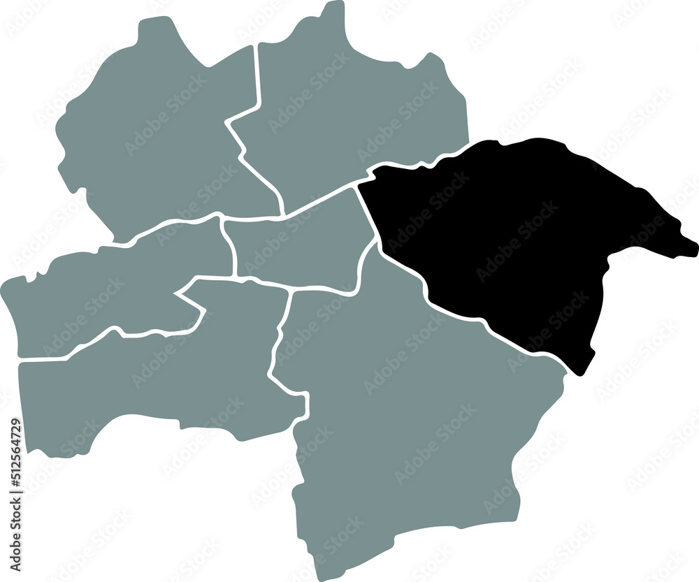 Black flat blank highlighted location map of the 
UENTROP DISTRICT inside gray administrative map of Hamm, Germany