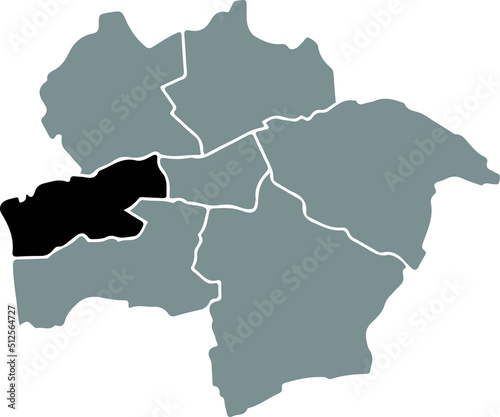 Black flat blank highlighted location map of the HERRINGEN DISTRICT inside gray administrative map of Hamm, Germany