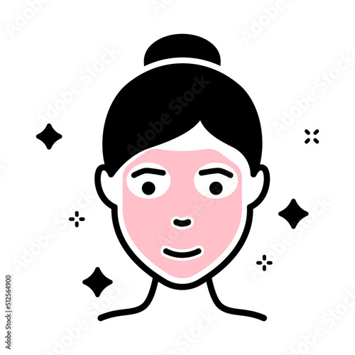 Woman with Facial Sparkle Mask Silhouette Icon. Beauty Cosmetic Face Mask for Girl Black Pictogram. Female Face Skin Care Icon. Relax Spa Therapy. Isolated Vector Illustration