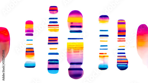 Colorful electrophoresis DNA analysis, identifying mutations, checking proteins along the DNA chain   3d rendering
