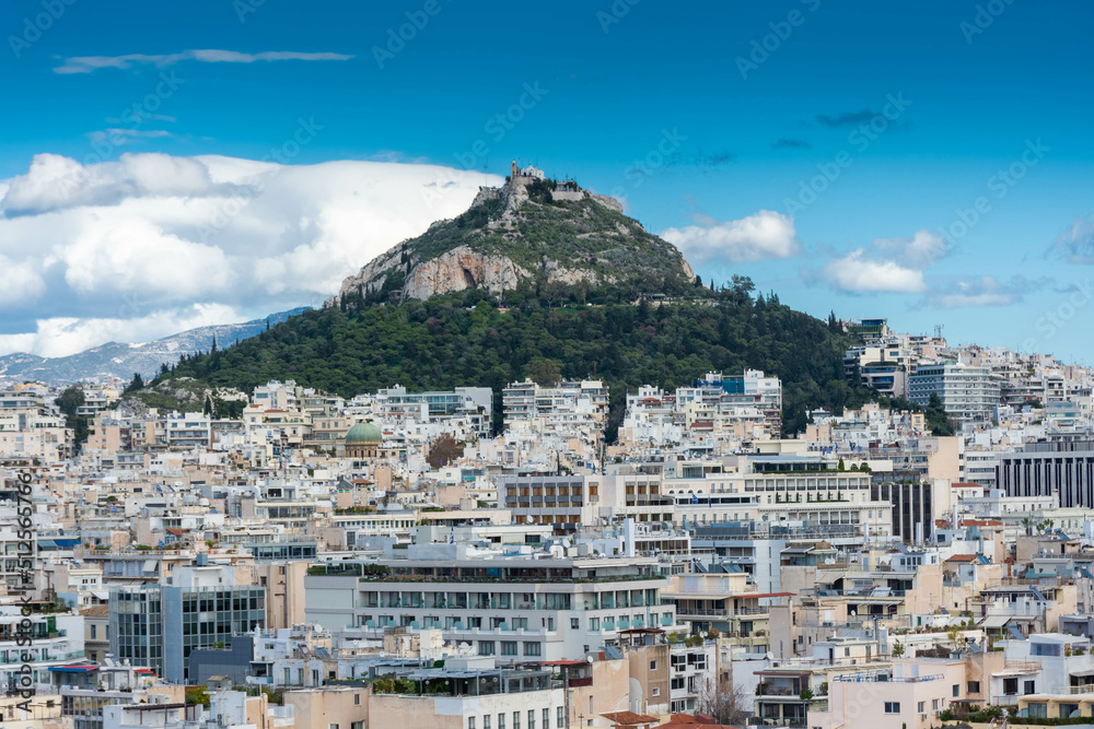 Beautiful cityscape of Athens with the Lycabettus Mountain Greece