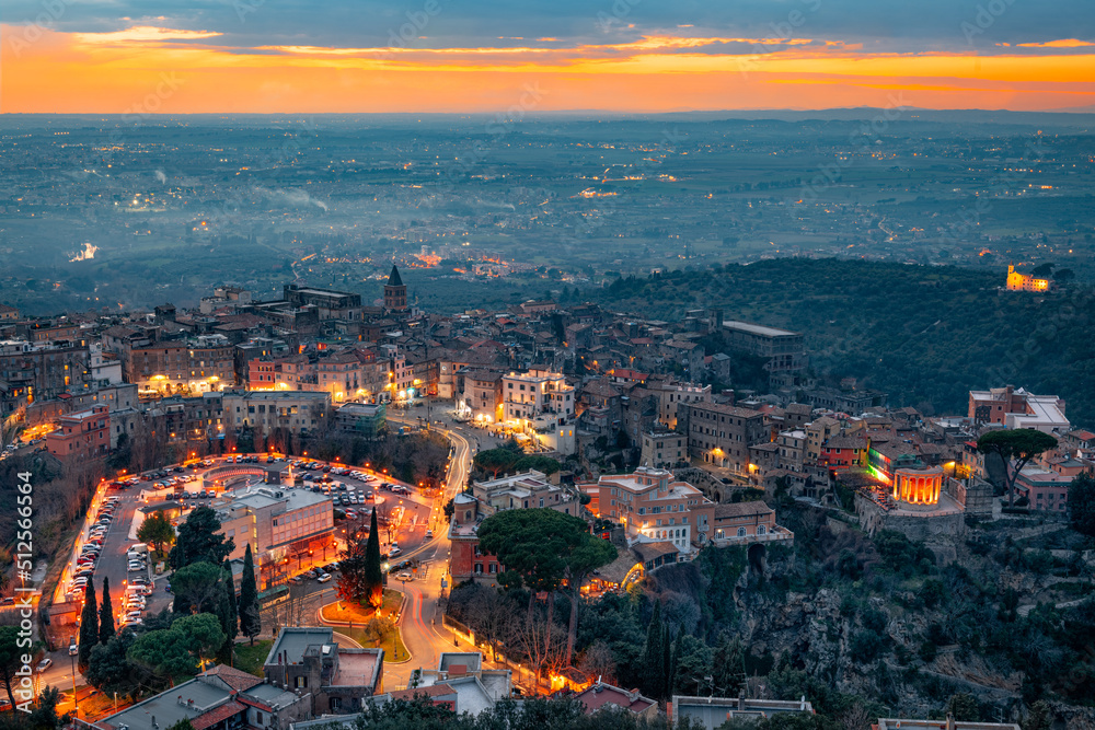 Tivoli, Italy Town Skyline at Dusk