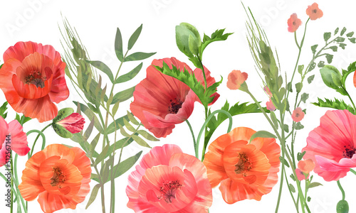 Seamless border with watercolor poppies © ElenaDoroshArt