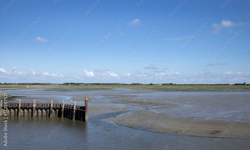 Low tide at Schiermonnikoog waddeneiland. Netherlands. Waddenzee. Coast