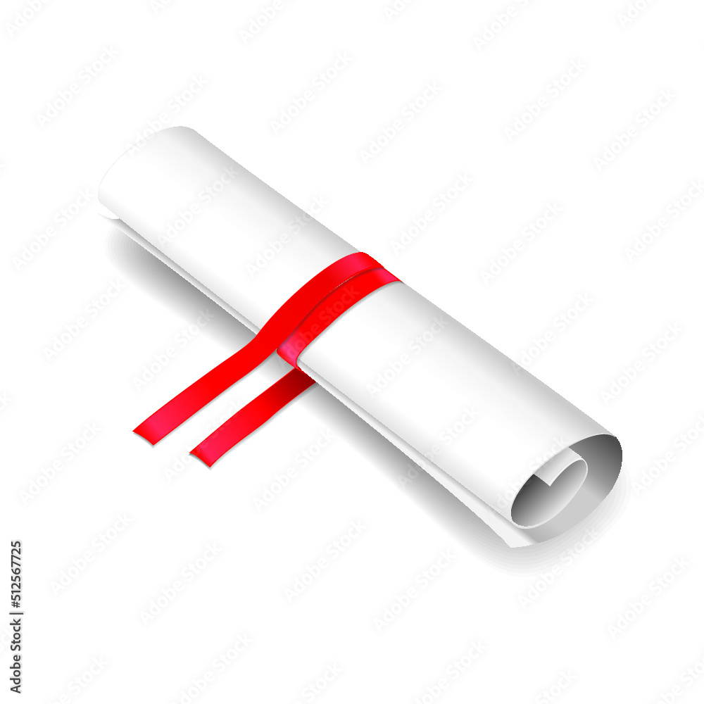 White roll paper with red ribbon isolated on a white background White roll paper with red ribbon isolated on a white background
